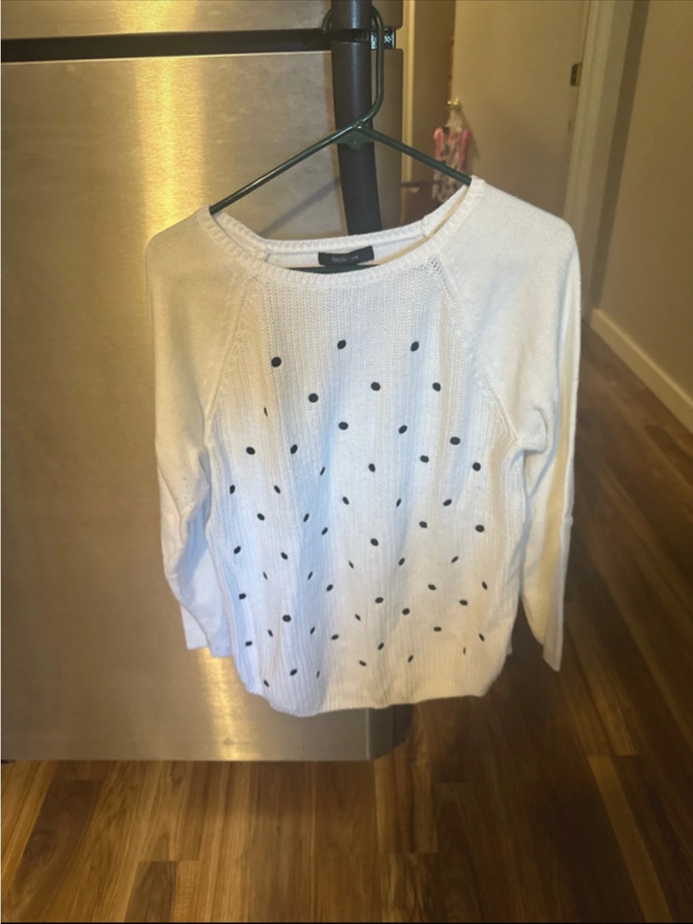Style & Co White Polka Dot Knit Sweater - Women's Crewneck